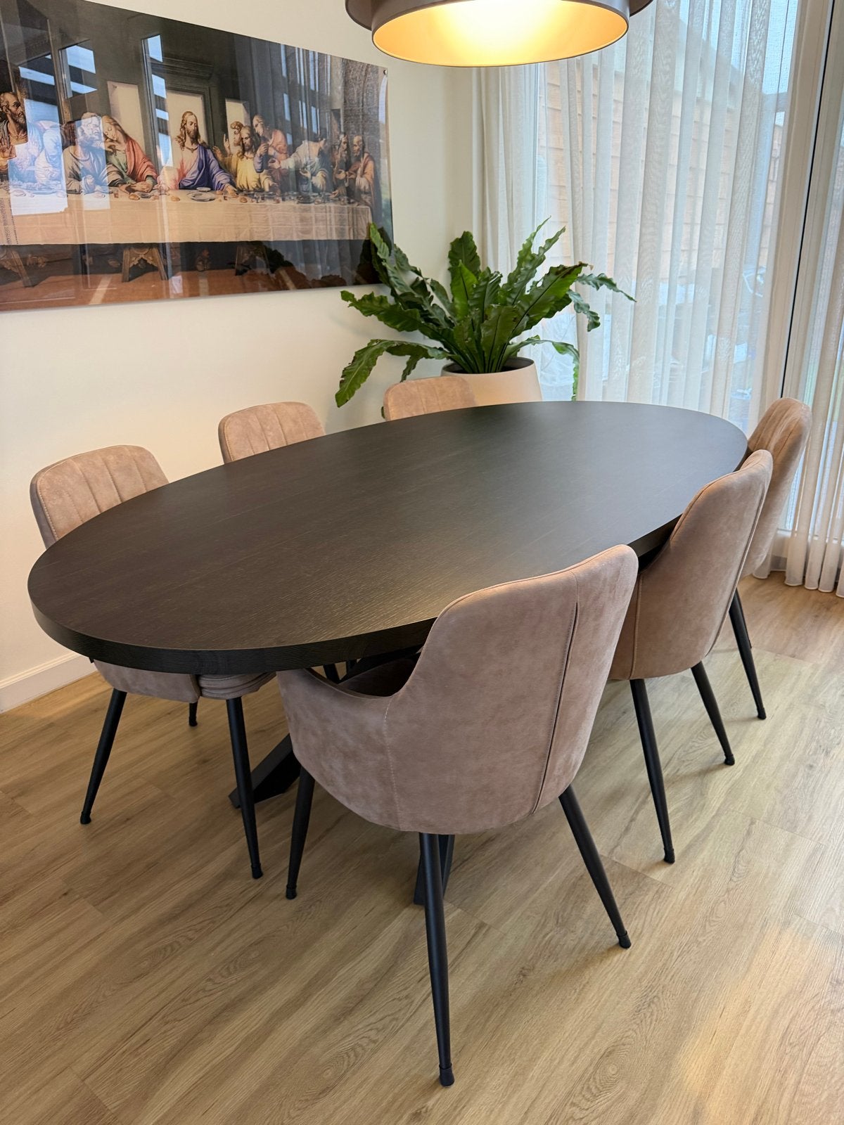 Ovale eettafel met 6 stoelen - Zo goed als nieuw, Huis en Inrichting, 100 tot 150 cm, 200 cm of meer, Ophalen of Verzenden, Zo goed als nieuw