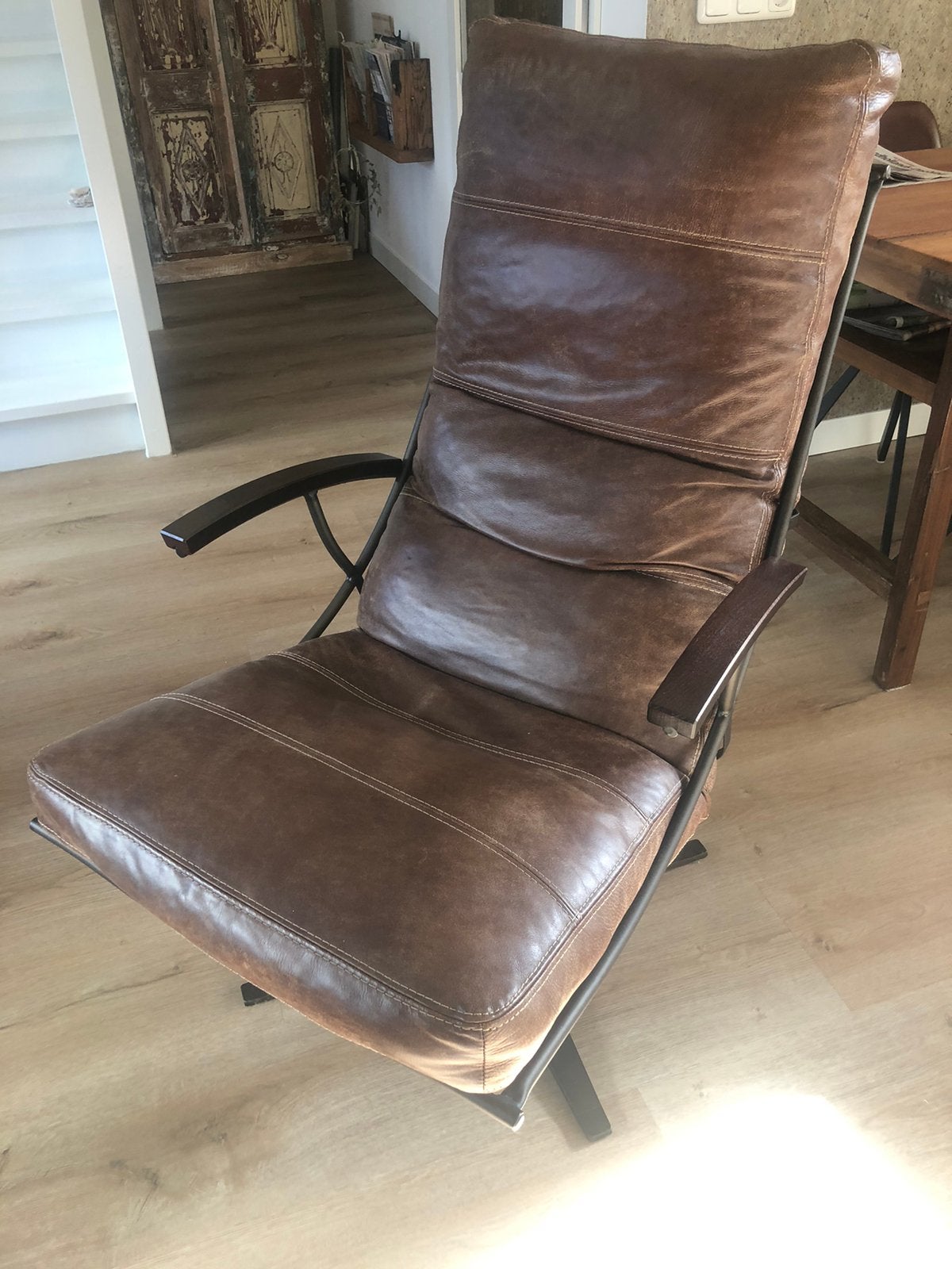 Leren faulteuil, Ophalen of Verzenden, Zo goed als nieuw, 75 tot 100 cm, 50 tot 75 cm