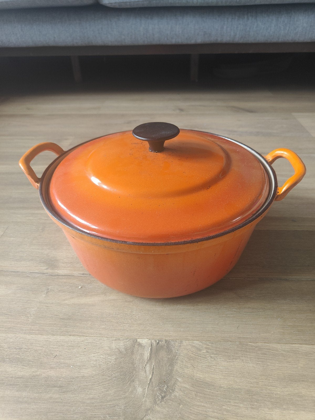 Oranje emaille braadpan, Ophalen, Gebruikt, Gietijzer
