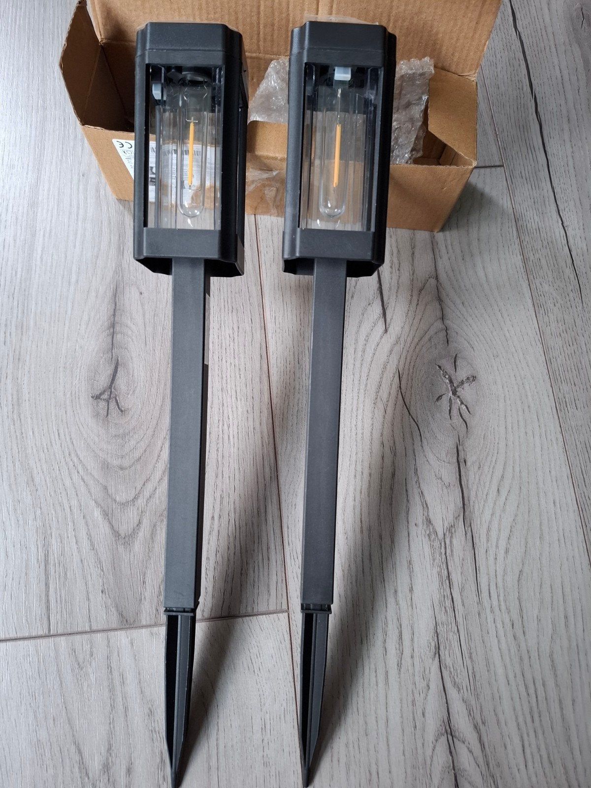 NIEUW: Set van 2 solar tuinlampen LED zwart, Tuin en Terras, Zonne-energie, Verzenden, Minder dan 50 watt, Nieuw