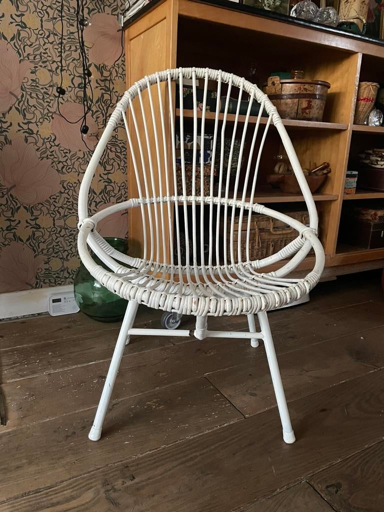 Vintage rotan stoel, Ophalen, Gebruikt, Wit, Vintage