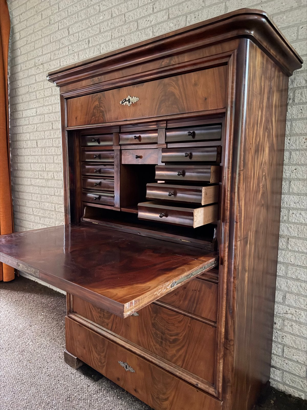 Antiek secretaire bureau met lades, mahoniehout, Ophalen