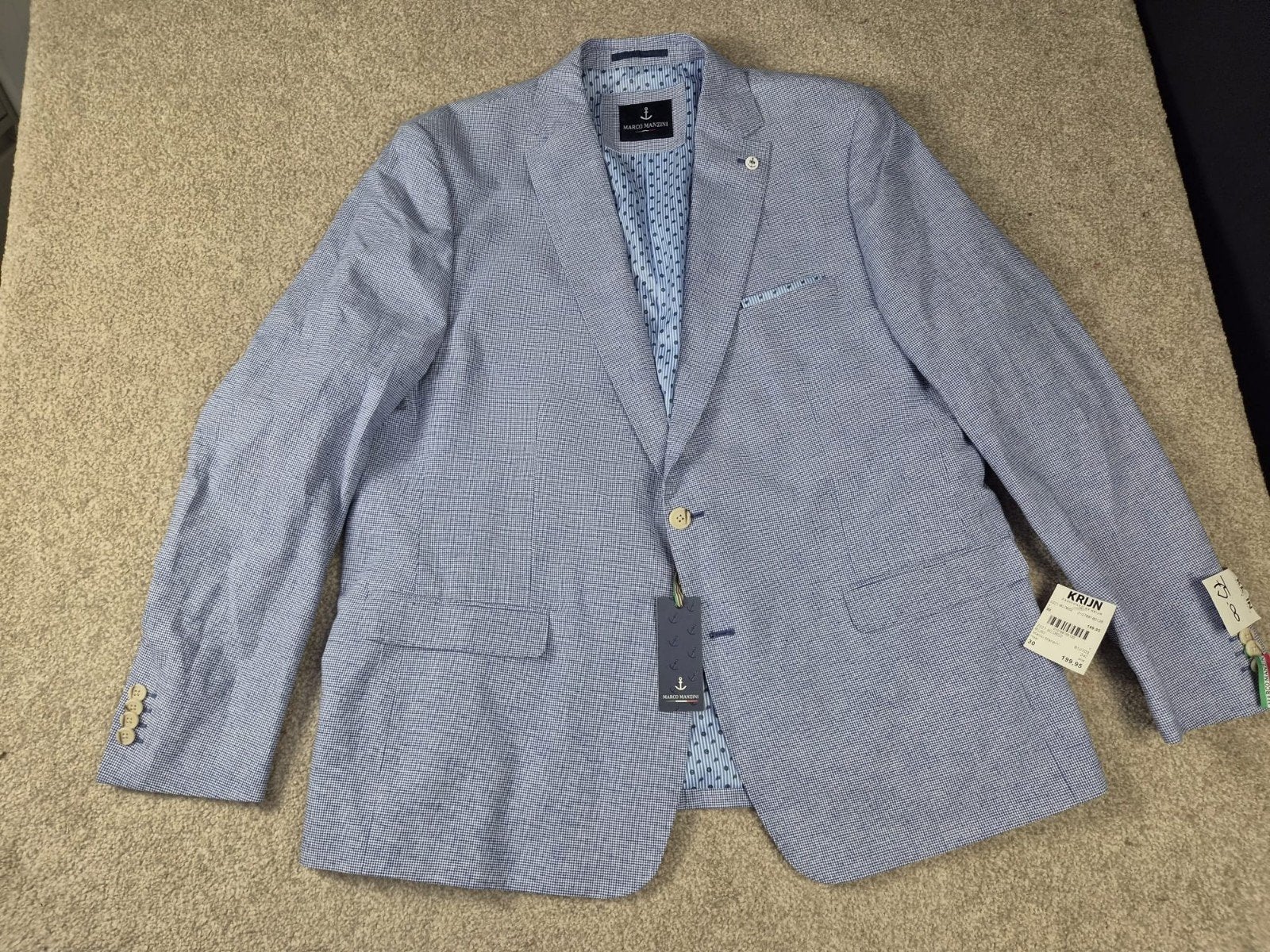 Marco Manzini Luxe Blazer / Kolbert – Maat 30 (Kwartmaat), Blauw, Nieuw, Ophalen of Verzenden, Overige maten