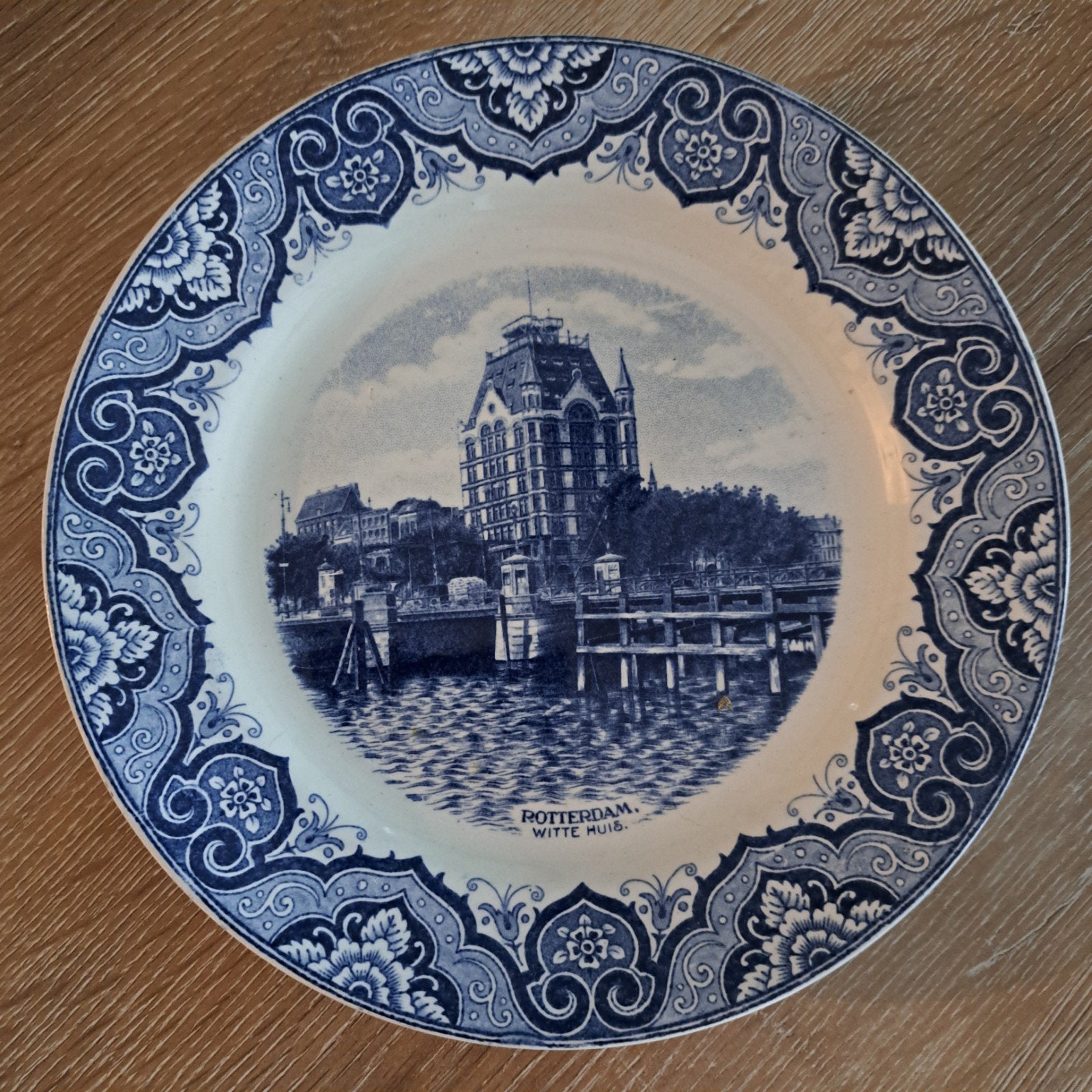 Antiek Delfts blauw bord Rotterdam Witte Huis, Ophalen of Verzenden