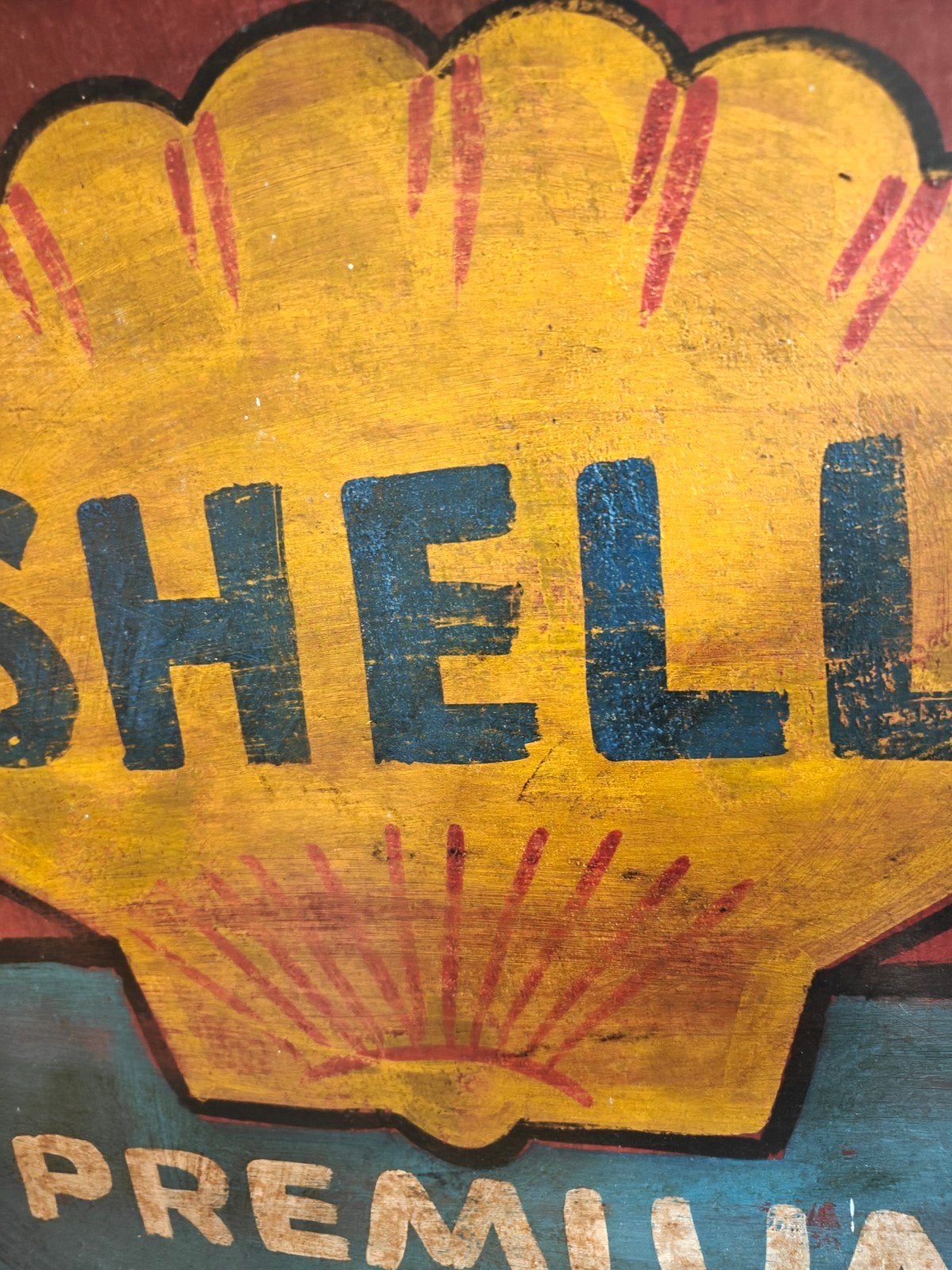 Oud Metalen Reclame bord Dienblad 55x3 cm Geen emaille, Reclamebord, Gebruikt, Ophalen of Verzenden, Shell