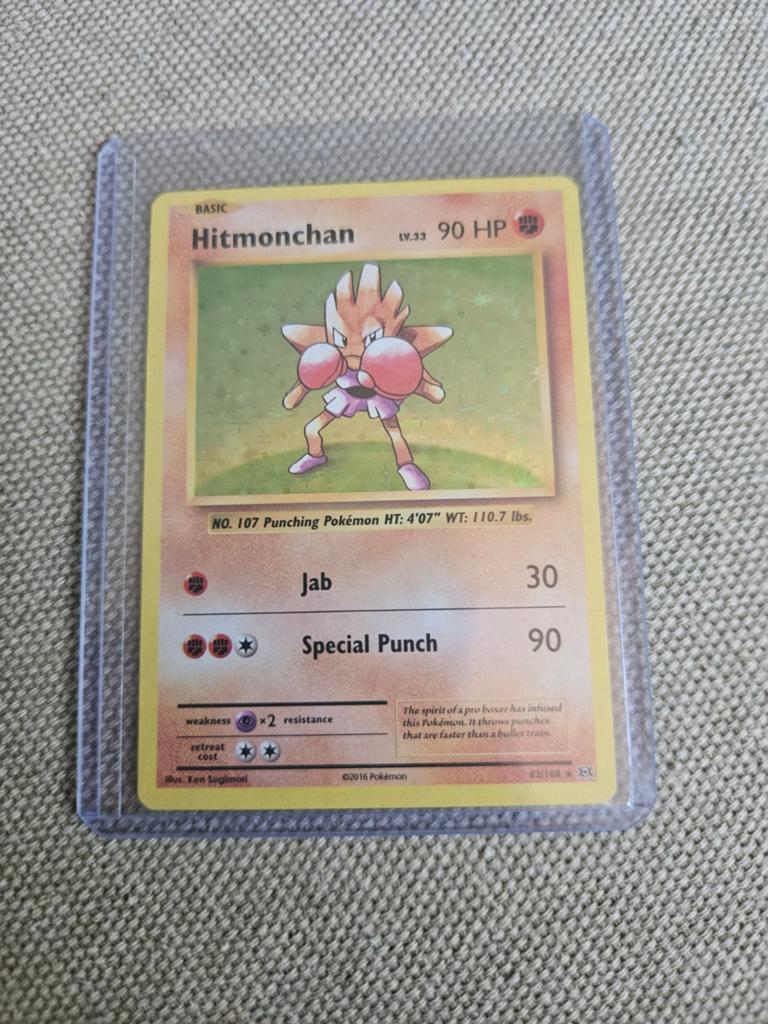 Hitmonchan Pokémon Kaart - Basis Set, Ophalen of Verzenden, Gebruikt, Losse kaart