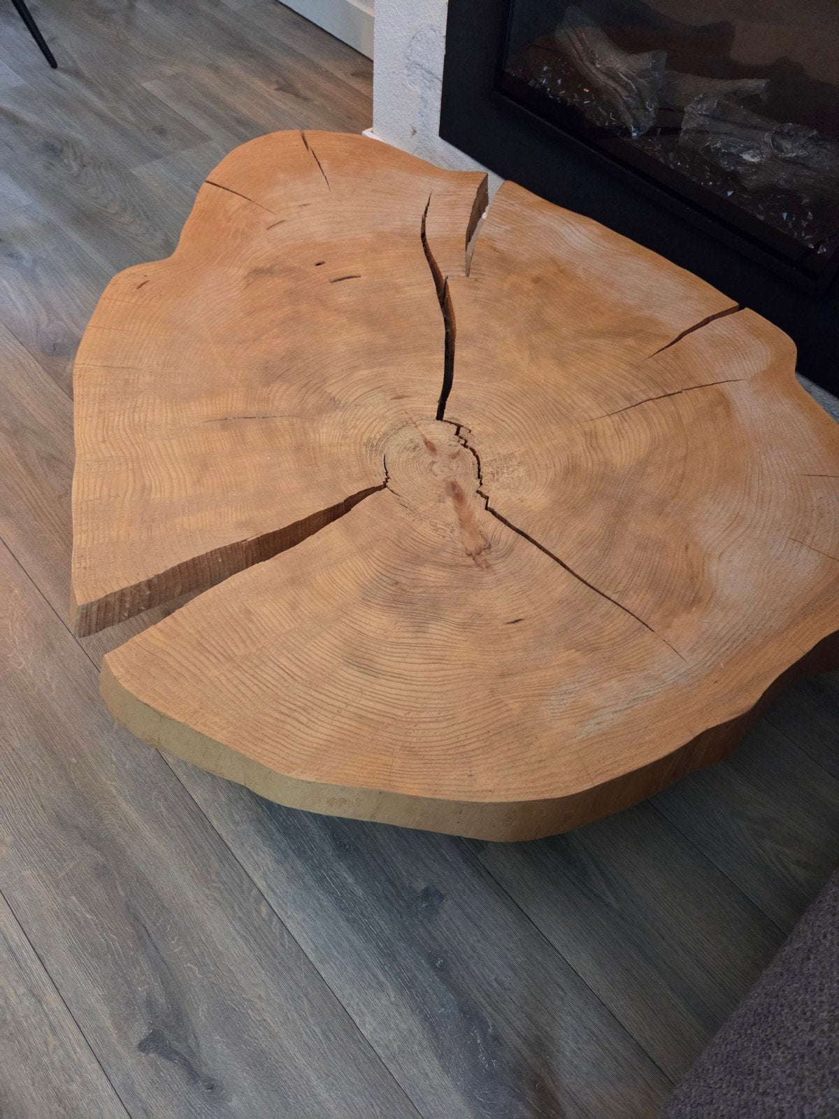Boomstamtafel salontafel laag, Ophalen of Verzenden, Zo goed als nieuw, Rechthoekig, Riet