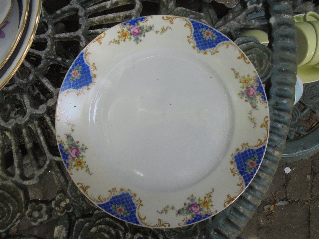 Div borden met blauwe - bloemetjes / roze roosjes rand, Ophalen of Verzenden