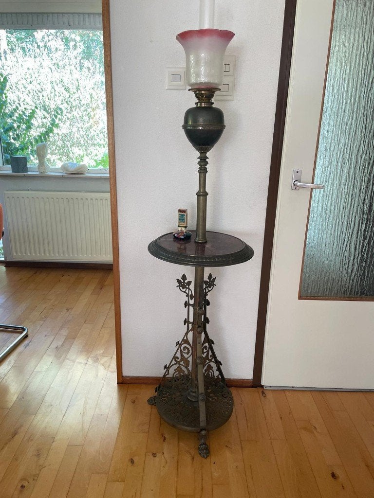 Grote staande olielamp koper, Ophalen, Koper