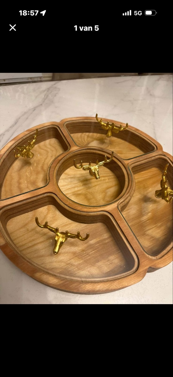 Kerst Notenschaal Hout met Gouden Hertjes, Hout, Overige stijlen, Ophalen of Verzenden, Zo goed als nieuw