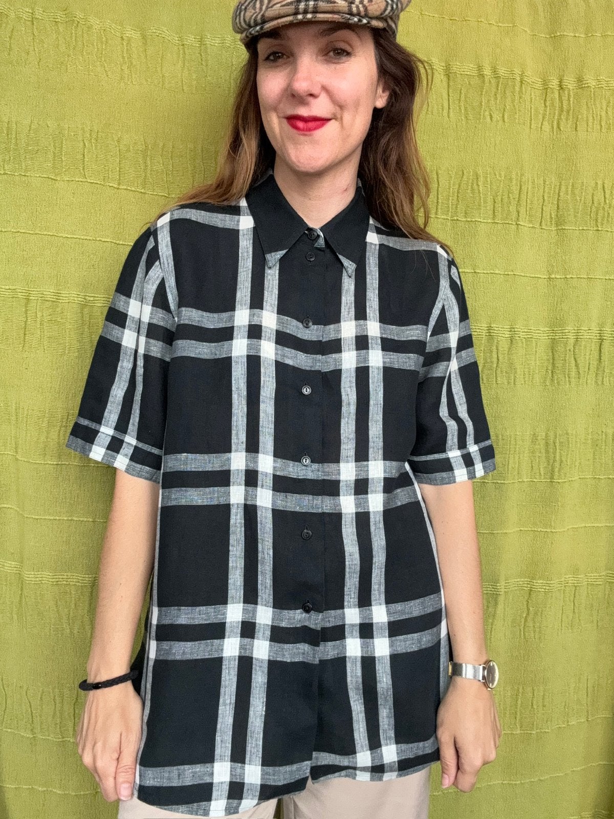 Vintage blouse / shirt - geruit - zwart/wit - 40/L, Hgv, Zwart, Hgv, Ophalen of Verzenden