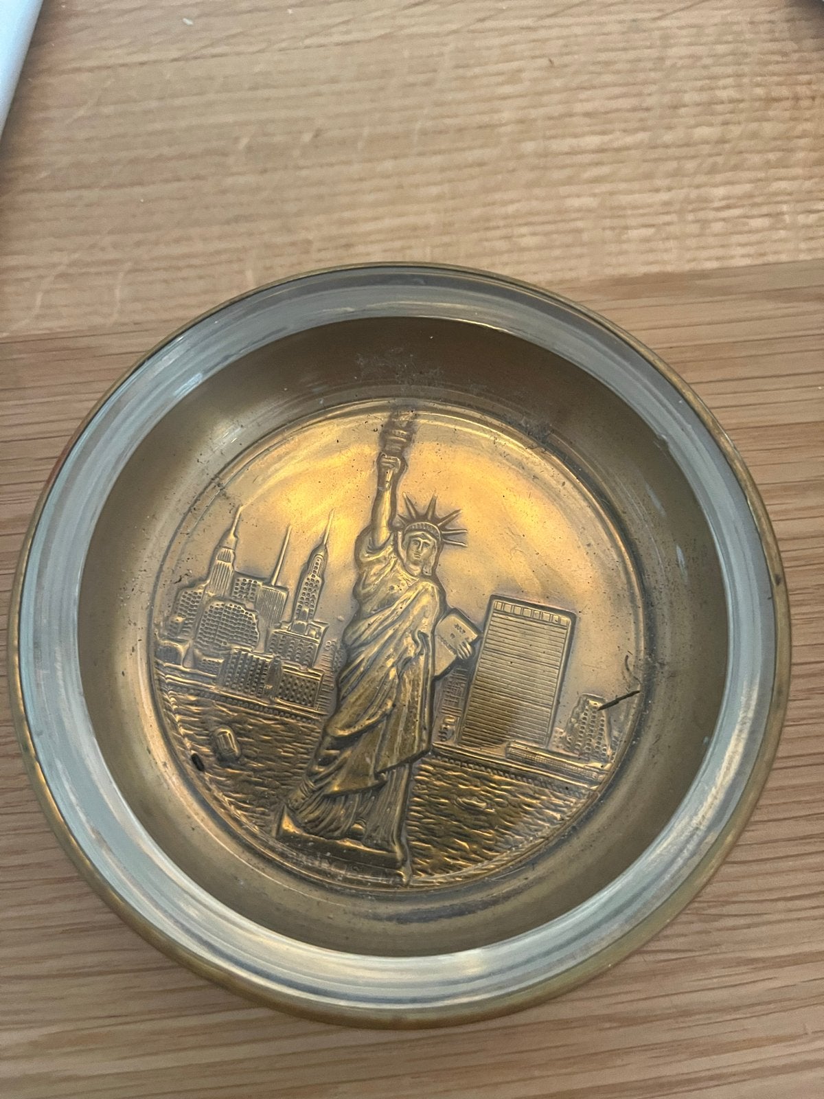 Vintage messing schaaltje Vrijheidsbeeld New York, Antiek en Kunst, Ophalen of Verzenden