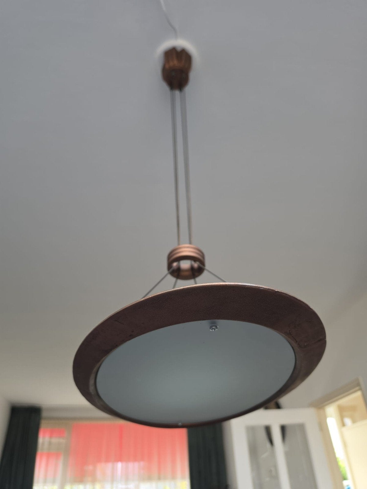Vintage hanglamp (lijkt koper te zijn)., Huis en Inrichting, Lampen | Hanglampen, Ophalen, Gebruikt, Glas, Vintage, Industrieel