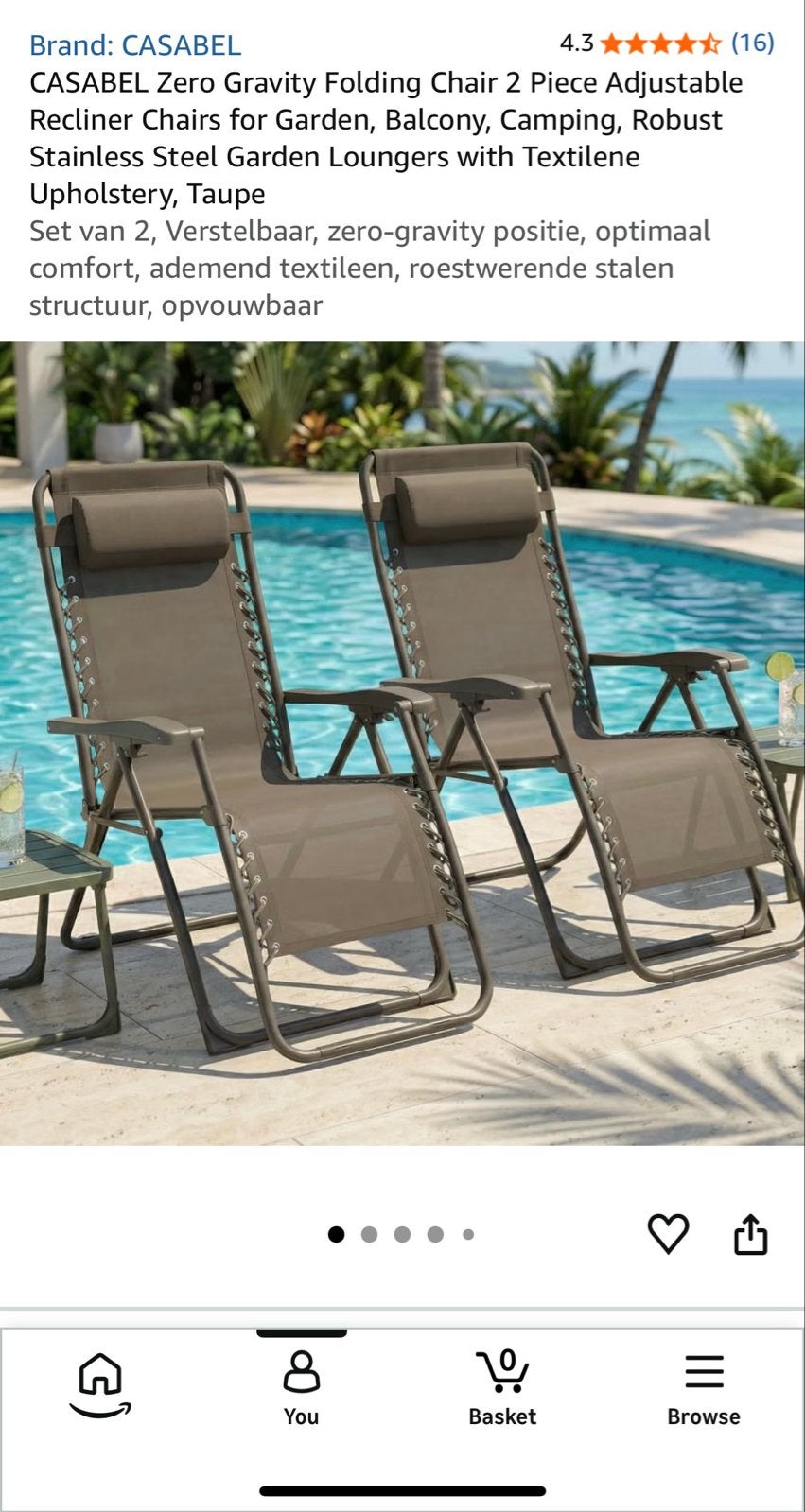 Nieuw CASABEL Zero Gravity Ligstoelen - Set van 2, Tuin en Terras, Ophalen of Verzenden, Nieuw, Metaal, Inklapbaar