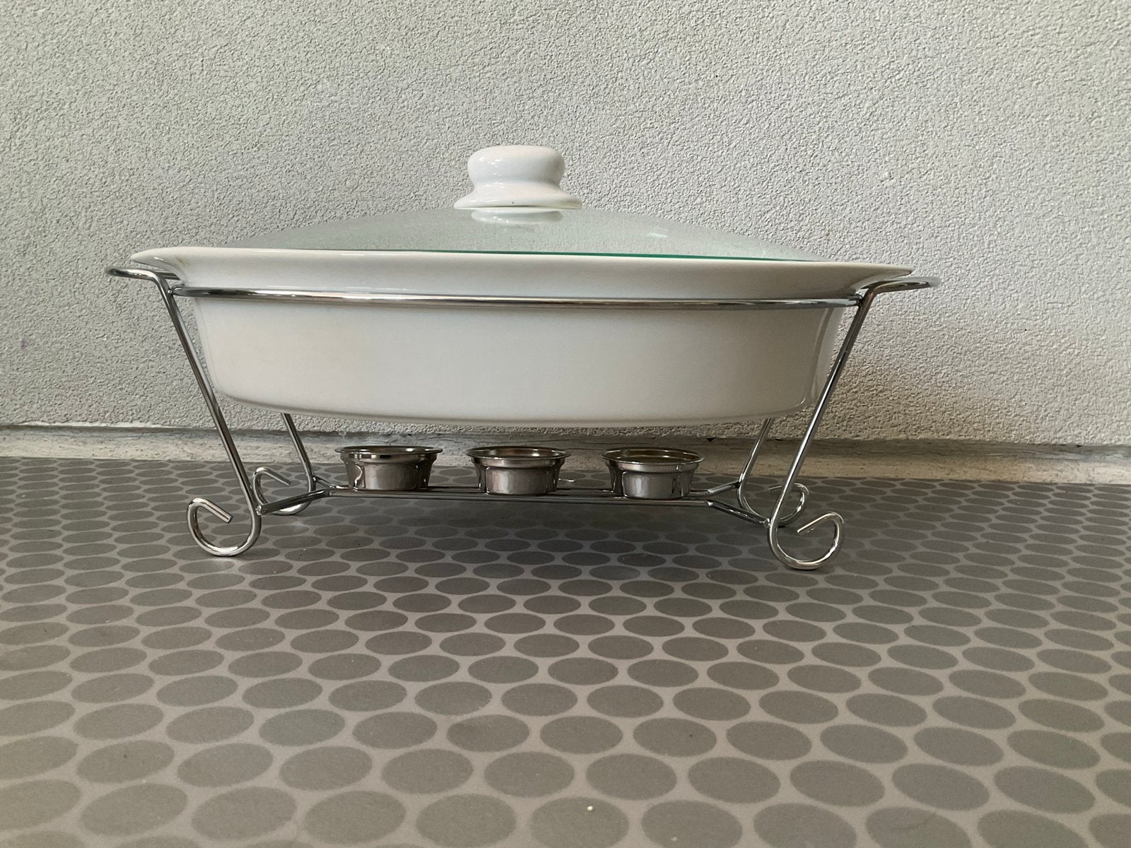 Rechaud - Wit met Glazen Deksel en Metalen Onderstel, Huis en Inrichting, Ophalen, Overige typen, Nieuw, Metaal