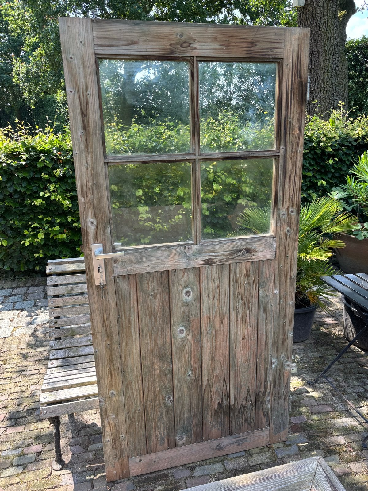 Houten deur met glas - 186 x 90 cm, Ophalen, Gebruikt, 80 tot 100 cm, Minder dan 200 cm