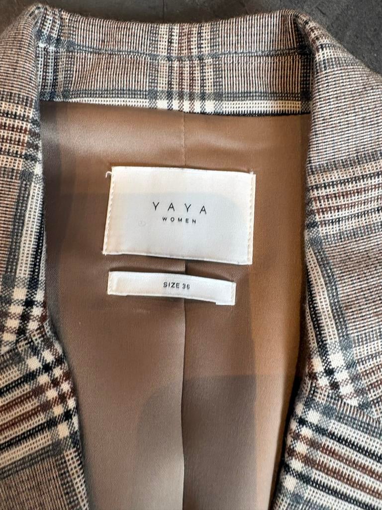 YAYA Dames Blazer Geruit Maat 36, Verzenden, Beige, Zo goed als nieuw, Jasje