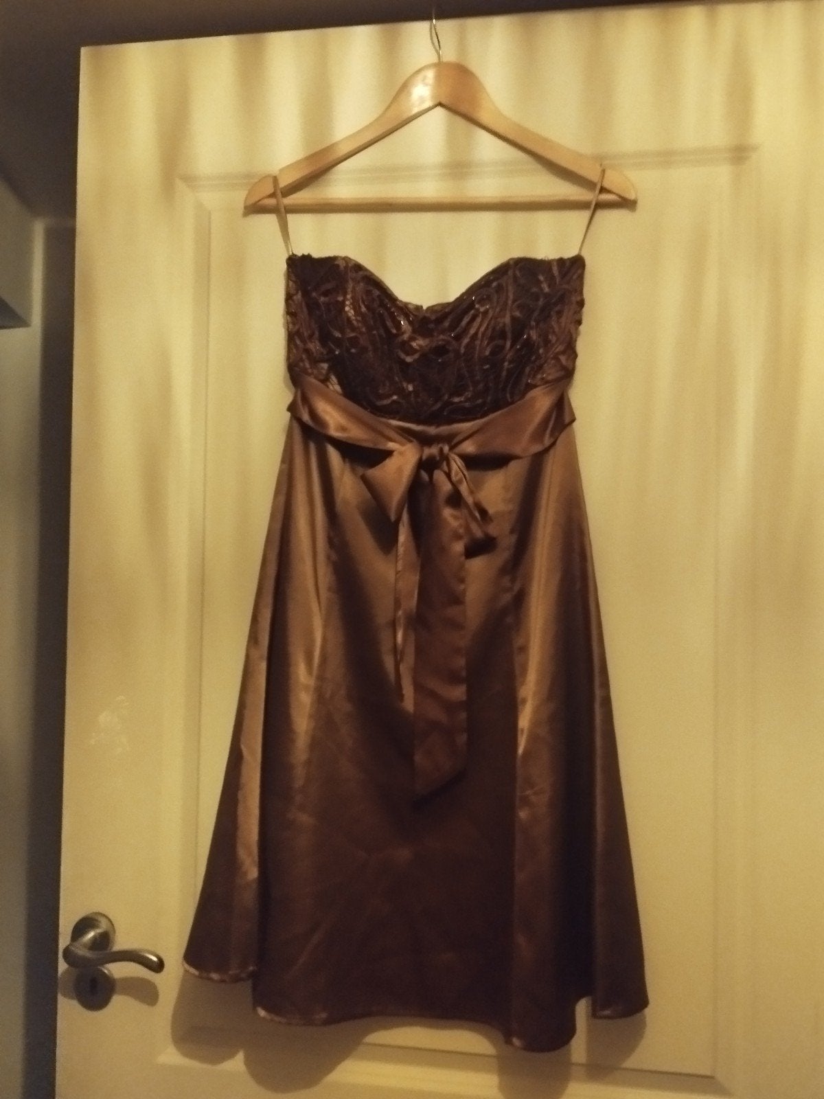 Chocoladebruin cocktailjurkje maat 38 voor de feestdagen, Ophalen of Verzenden, Gedragen, Maat 38/40 (M), Bruin