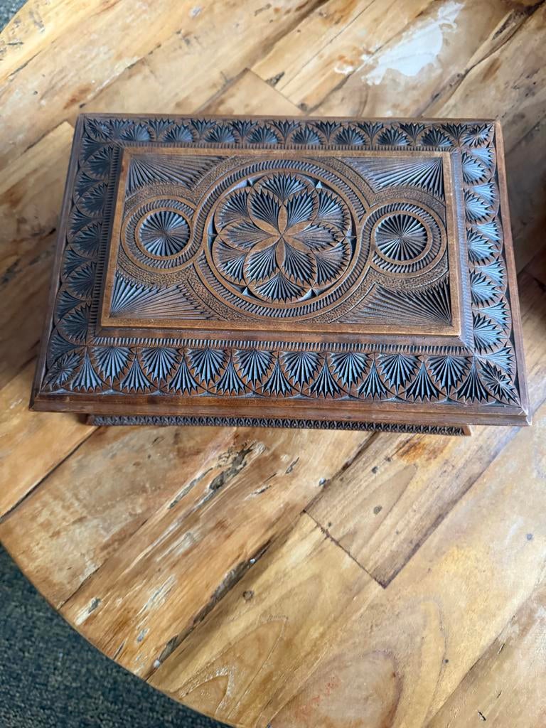 Antieke Houten Spellendoos met Boston Kaart en Fiches, Antiek en Kunst, Ophalen of Verzenden