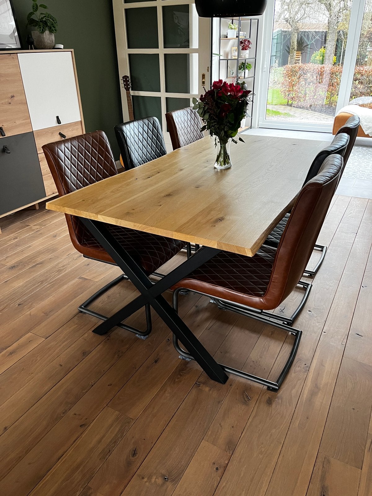 Eikenhoute Boomstam eetkamer tafel 180x90, Ophalen, Zo goed als nieuw, 4 tot 6 stoelen