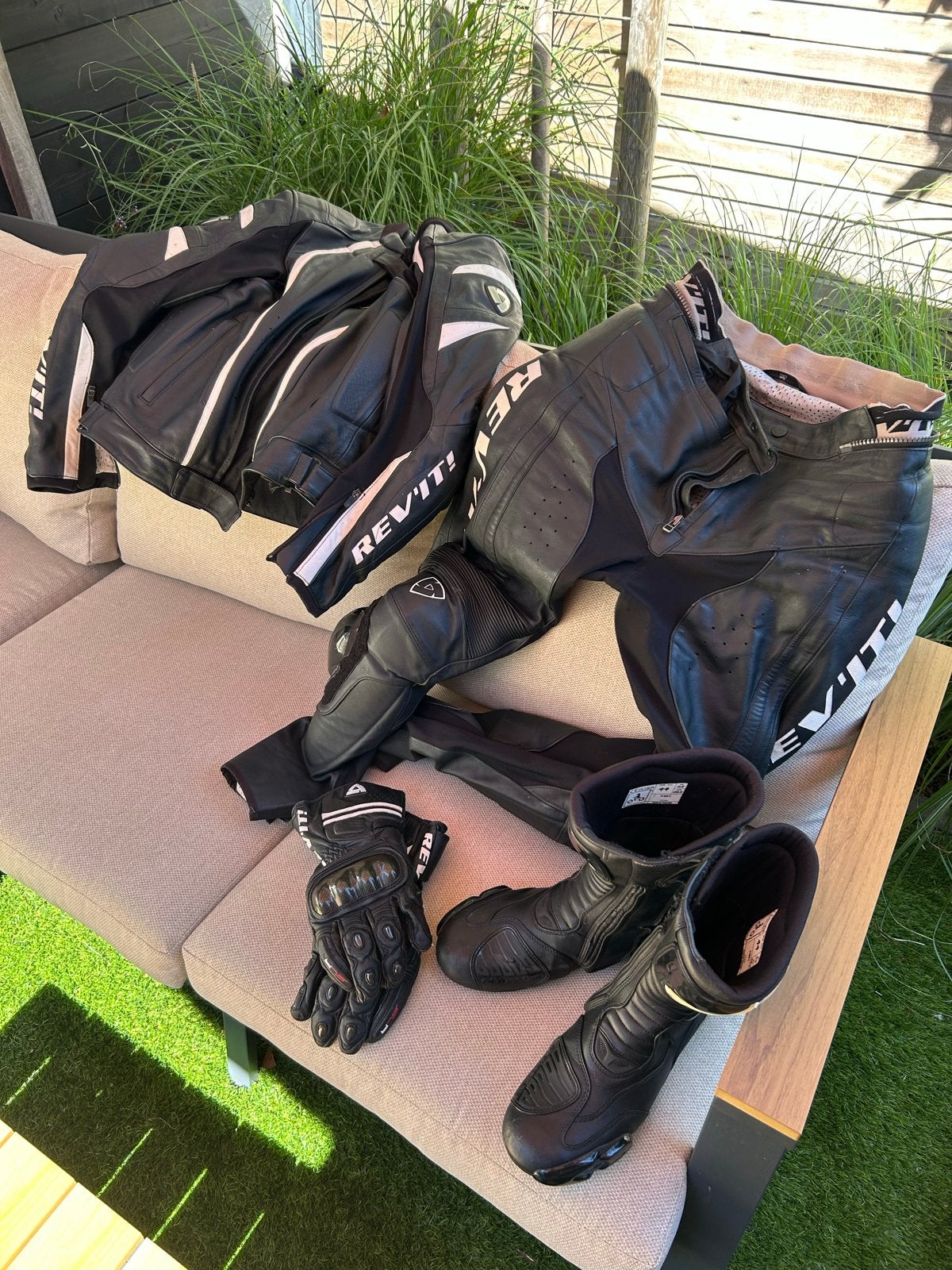 Rev'it! 2-delig leren motorpak maat 54 met schoenen maat 44, Ophalen, Tweedehands, Heren, Combipak