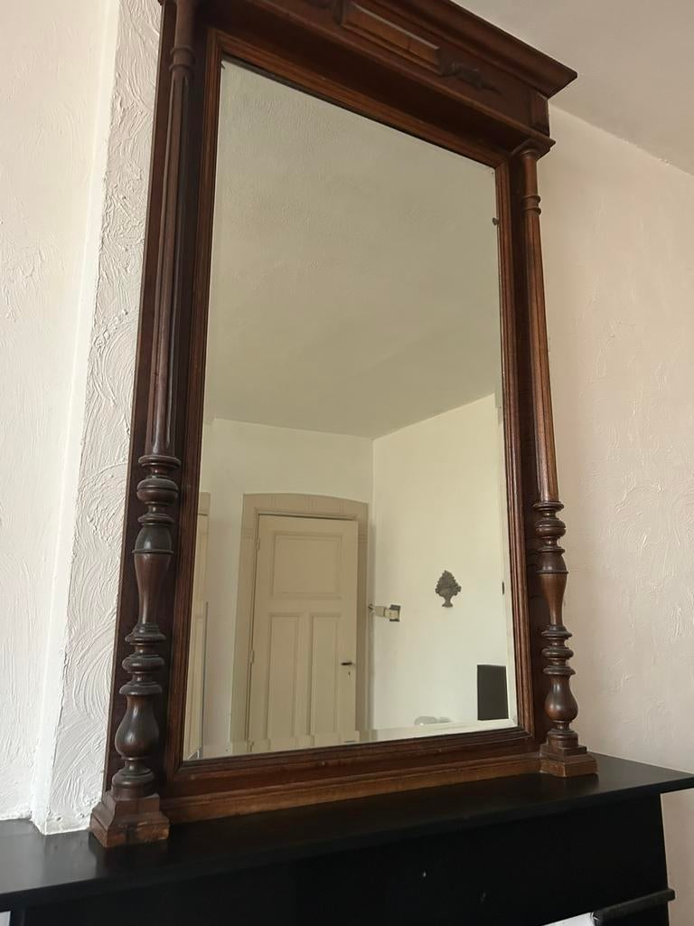 Antieke houten spiegel, Ophalen of Verzenden, Rechthoekig