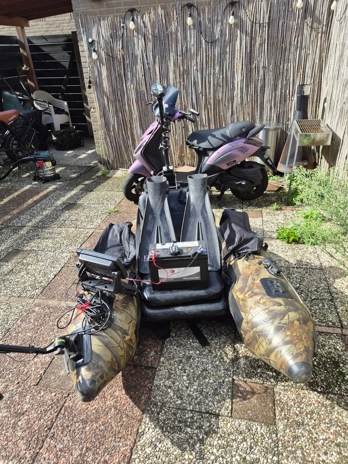 Visboot met elektromotor, dieptemeter en waadpakken, Ophalen, Gebruikt, Overige typen