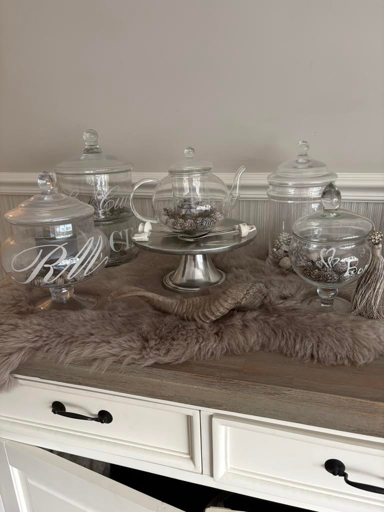 Riviera Maison glazen potten set, Huis en Inrichting, Woonaccessoires | Etagères, Ophalen, Zo goed als nieuw
