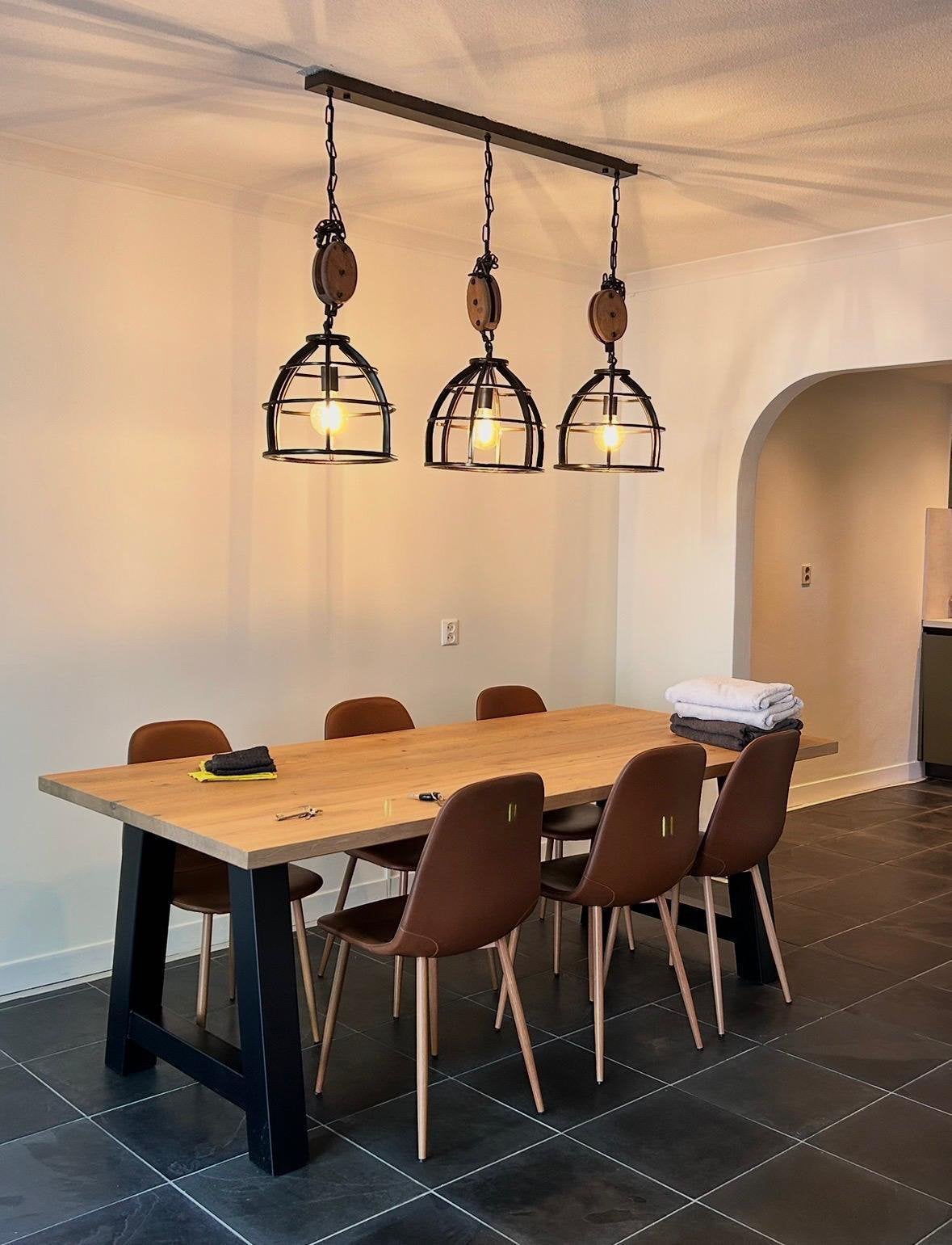 Hanglamp als nieuw, Huis en Inrichting, Lampen | Hanglampen, Ophalen, Zo goed als nieuw, Hout, Industrieel