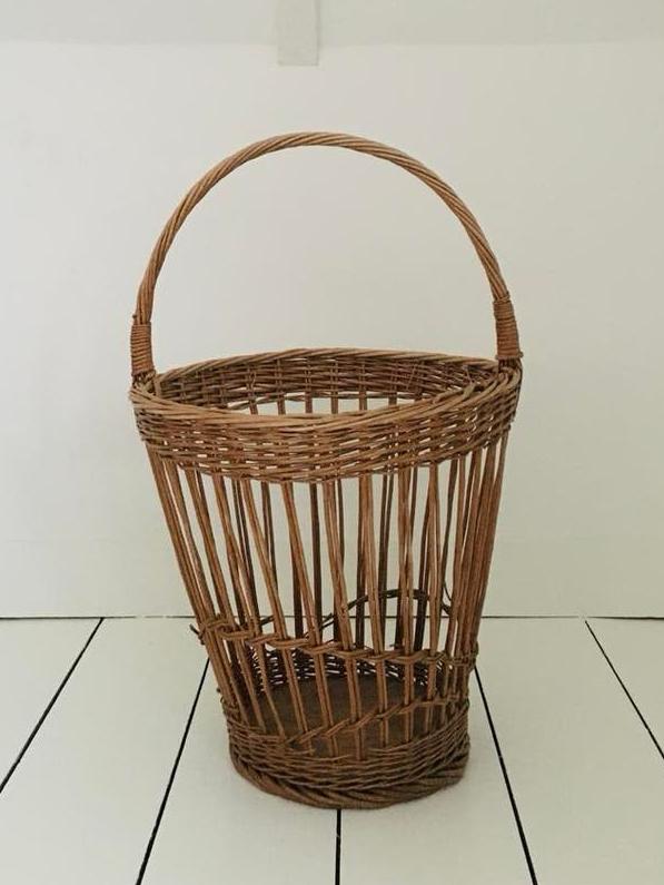 Franse rotan stokbroodmand met handvat - brocante / vintage, Ophalen, Gebruikt, Mand, Rond
