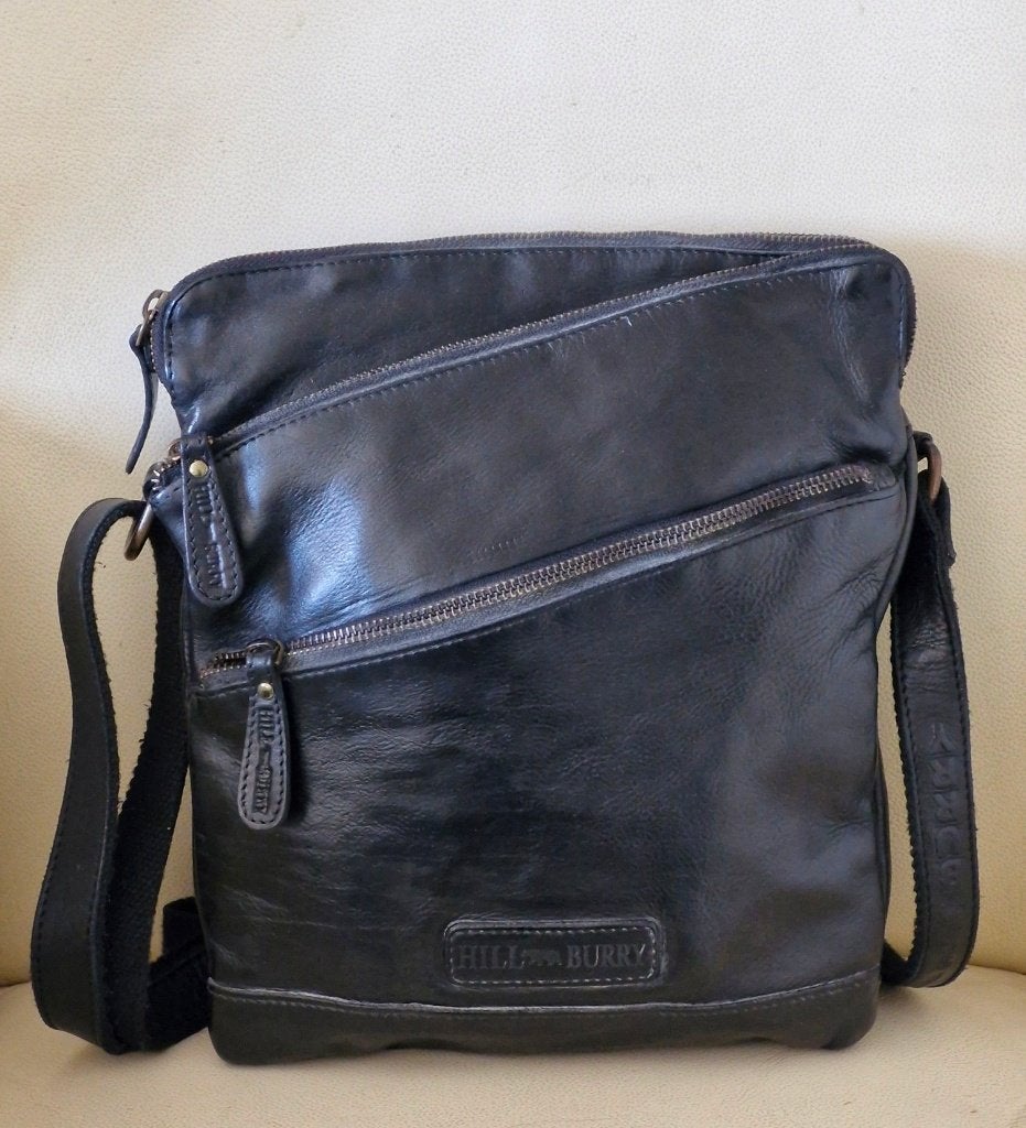 Leren crossbody Hillburry met veel vakjes zwart, Ophalen of Verzenden, Gebruikt, Zwart, Overige typen