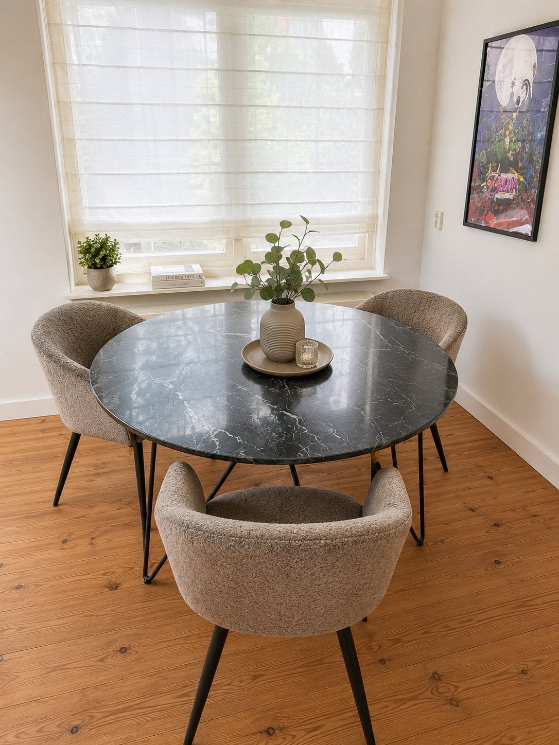 Zwart marmeren ronde eettafel, Ophalen, Overige materialen, Rond, Zo goed als nieuw