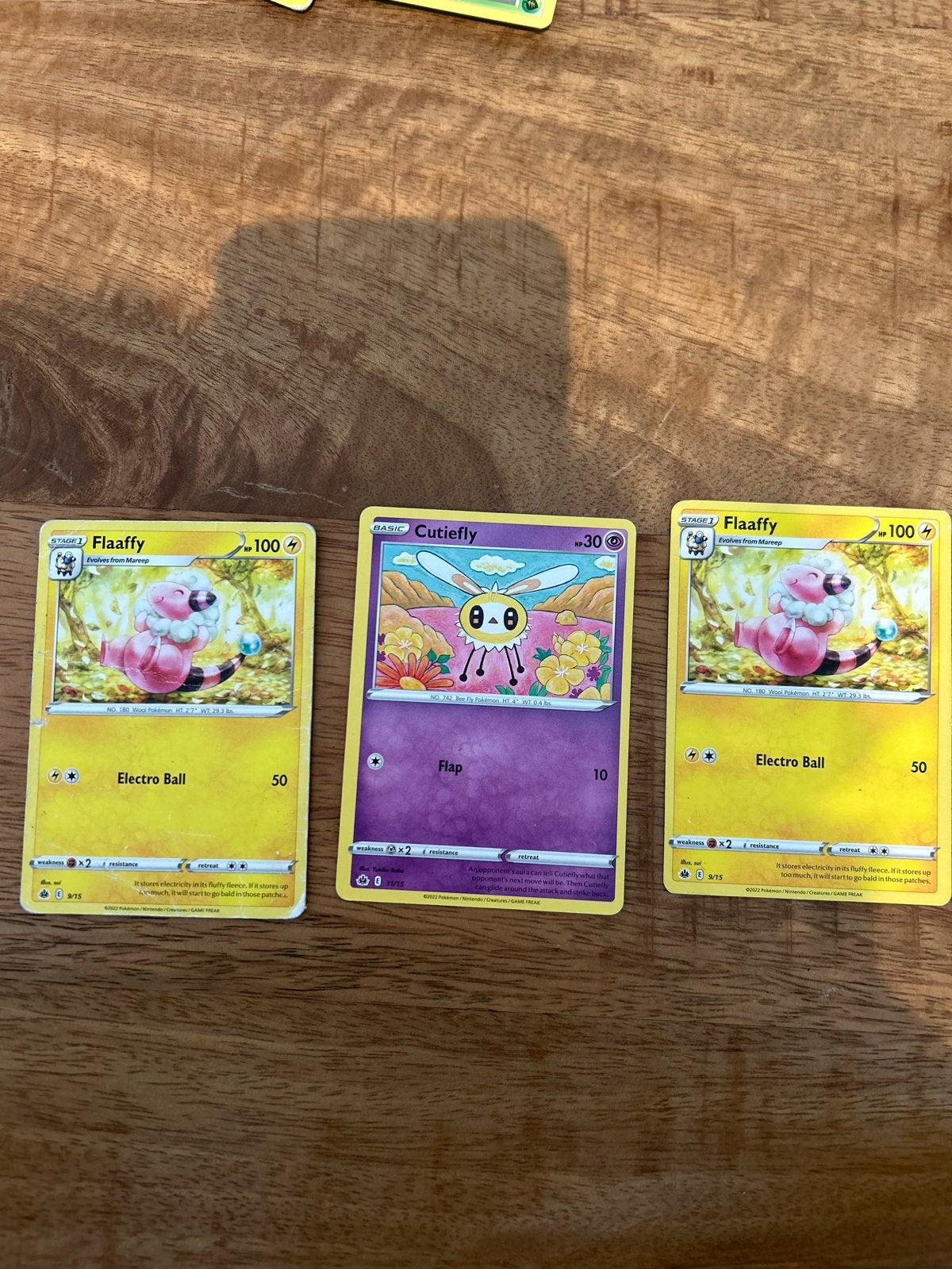 Pokémon kaarten: 2x Flaaffy, 1x Cutiefly, Ophalen of Verzenden, Gebruikt, Meerdere kaarten