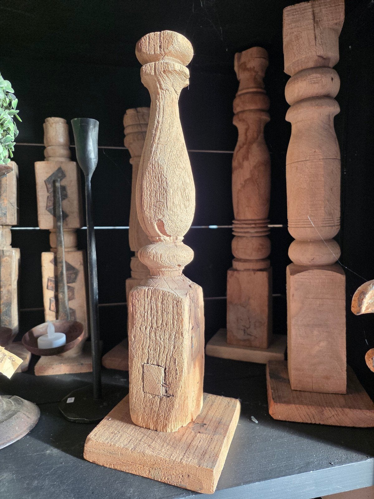SALE landelijke oud houten baluster kandelaar, Ophalen of Verzenden, Nieuw