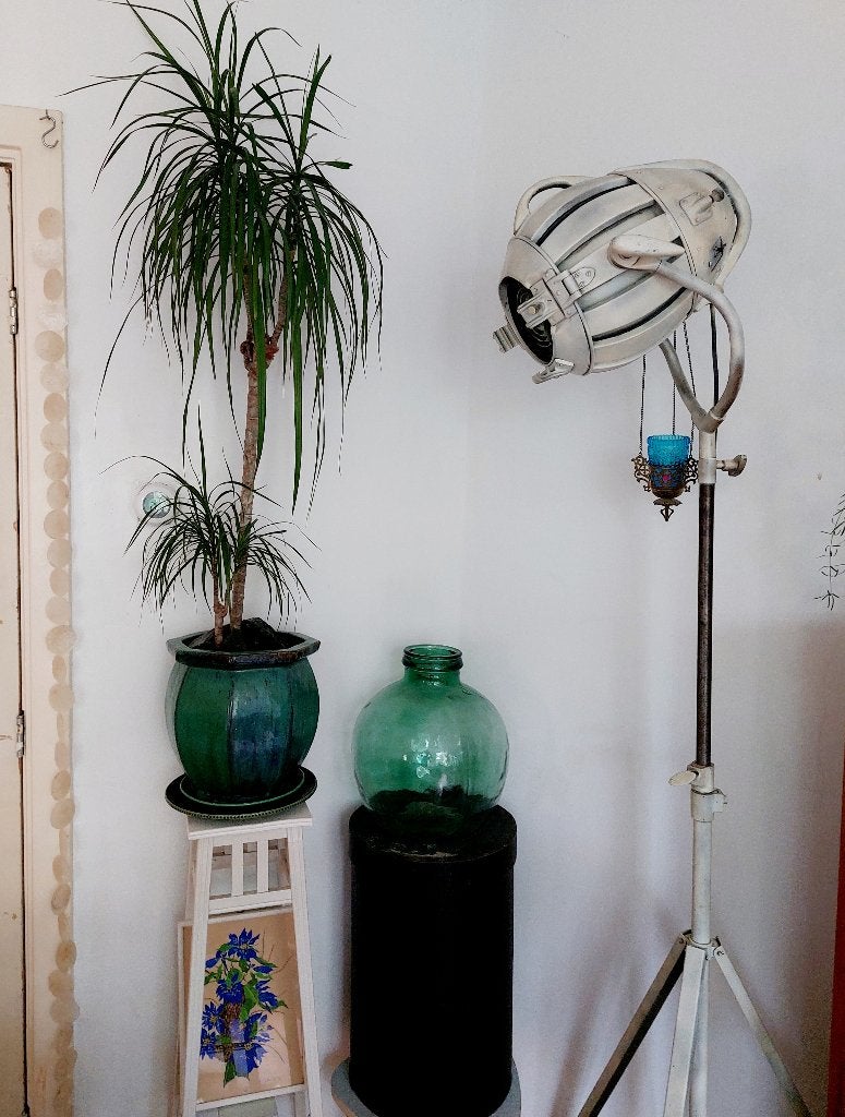 messing lampada blauwe glazen houder emaille details, Ophalen