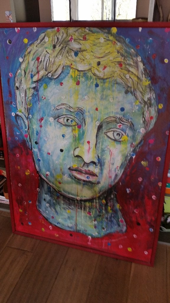 Leen Alting kunstwerk 1989, Ophalen, Hout, Olieverf, Op houten frame