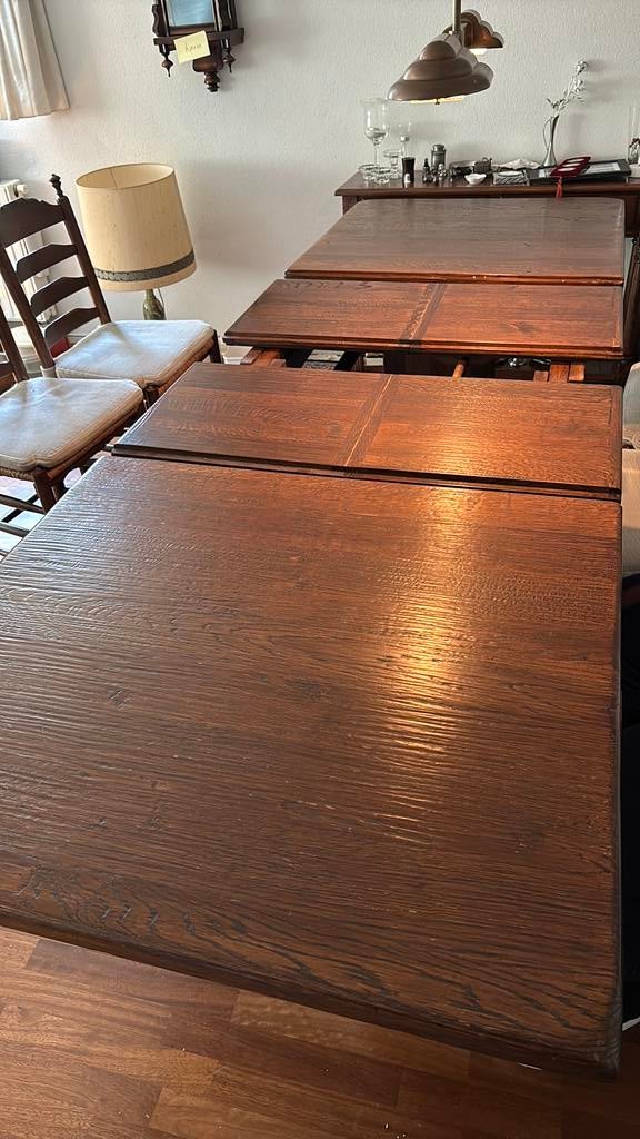 Antiek eikenhout eettafel | maat verstelbaar inc 6 stoelen, Ophalen