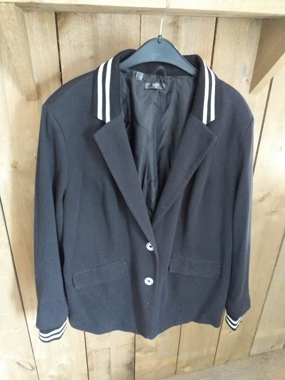 Zwart net jasje met strepen, grote maat, Zwart, Maat 46/48 (XL) of groter, Ophalen of Verzenden, Jasje