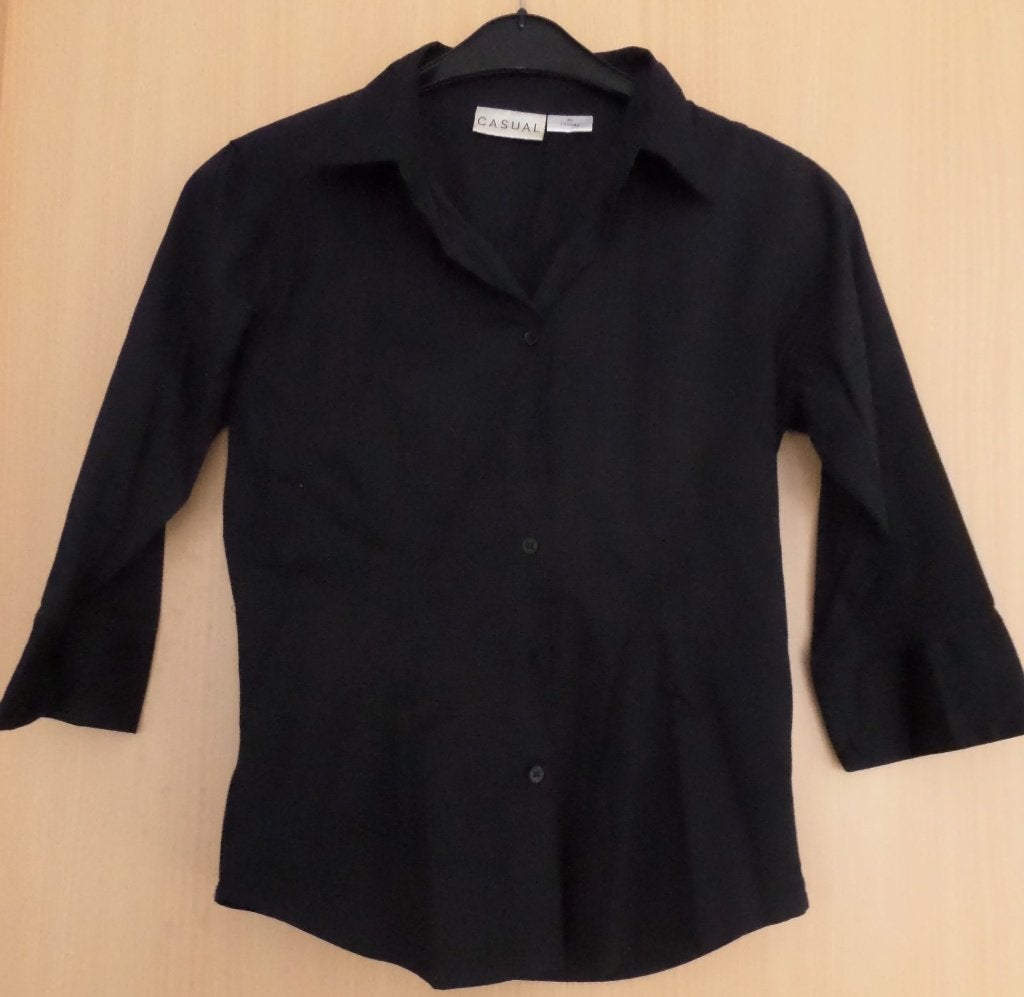 Getailleerde zwarte katoenen blouse maat 36 met 3/4 mouwen, Kleding | Dames, Ophalen of Verzenden, Zo goed als nieuw, Maat 36 (S)