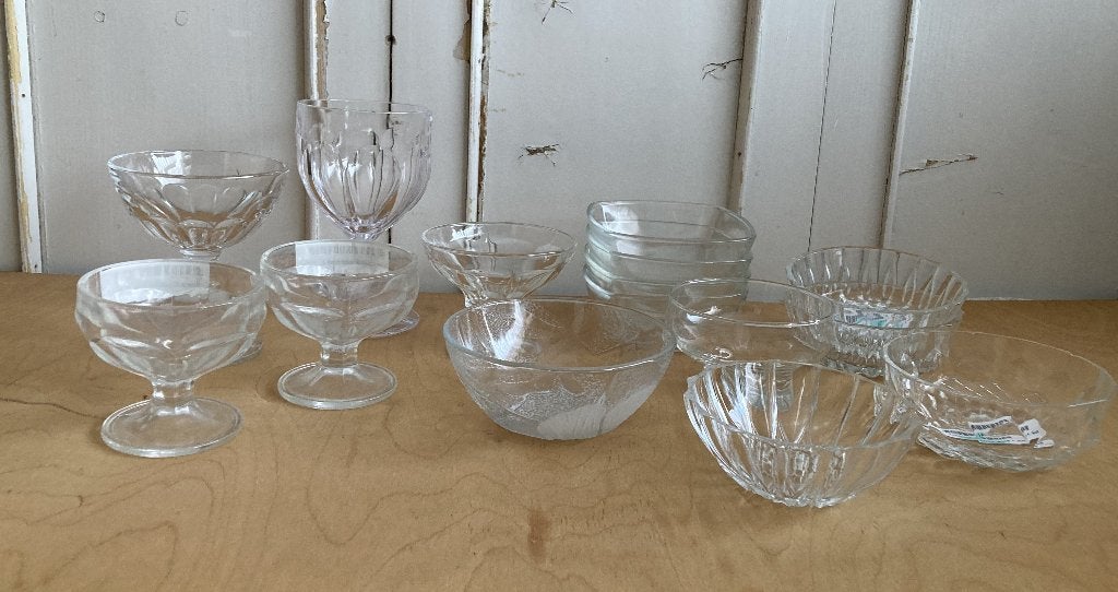 Vintage / Glazen schaaltjes / voor vla - yoghurt of nootjes, Glas of Glazen, Gebruikt, Ophalen of Verzenden, Glas