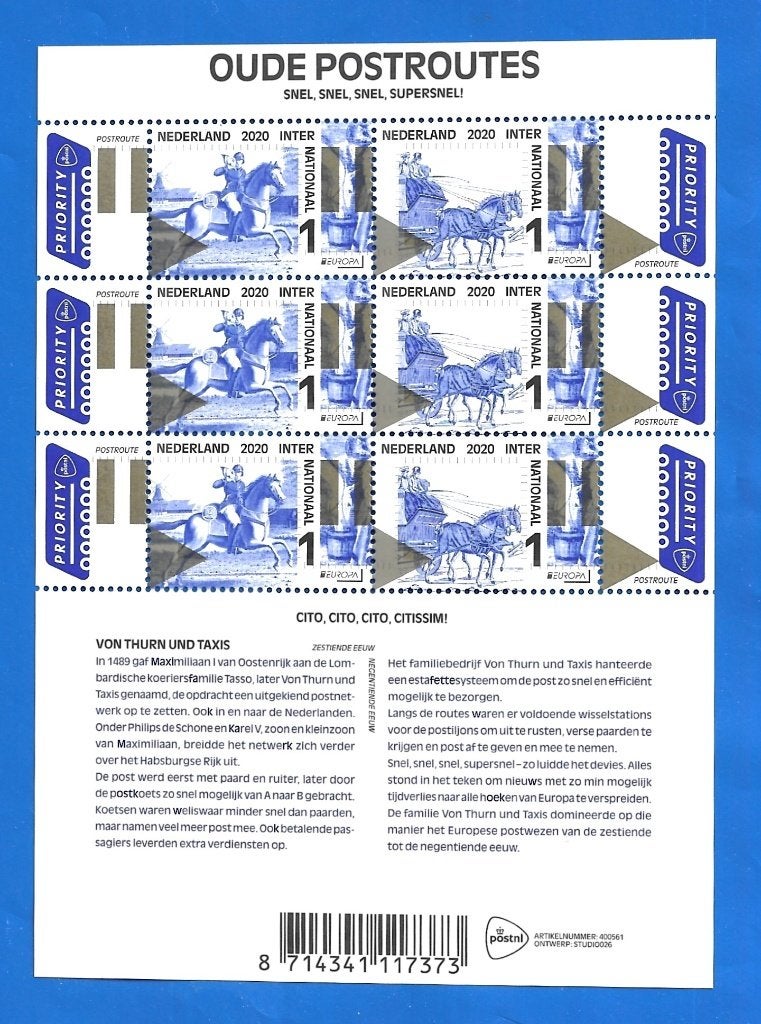 NVPH V3845-46 Oude Postroutes, Europazegels - 2020, Postzegels en Munten, Ophalen of Verzenden, Na 1940, Postfris
