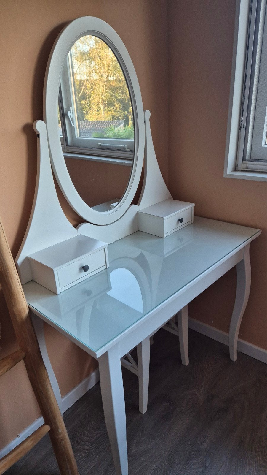 Witte kaptafel met spiegel en krukje van ikea, Ophalen, 50 tot 100 cm, Zo goed als nieuw, Hout