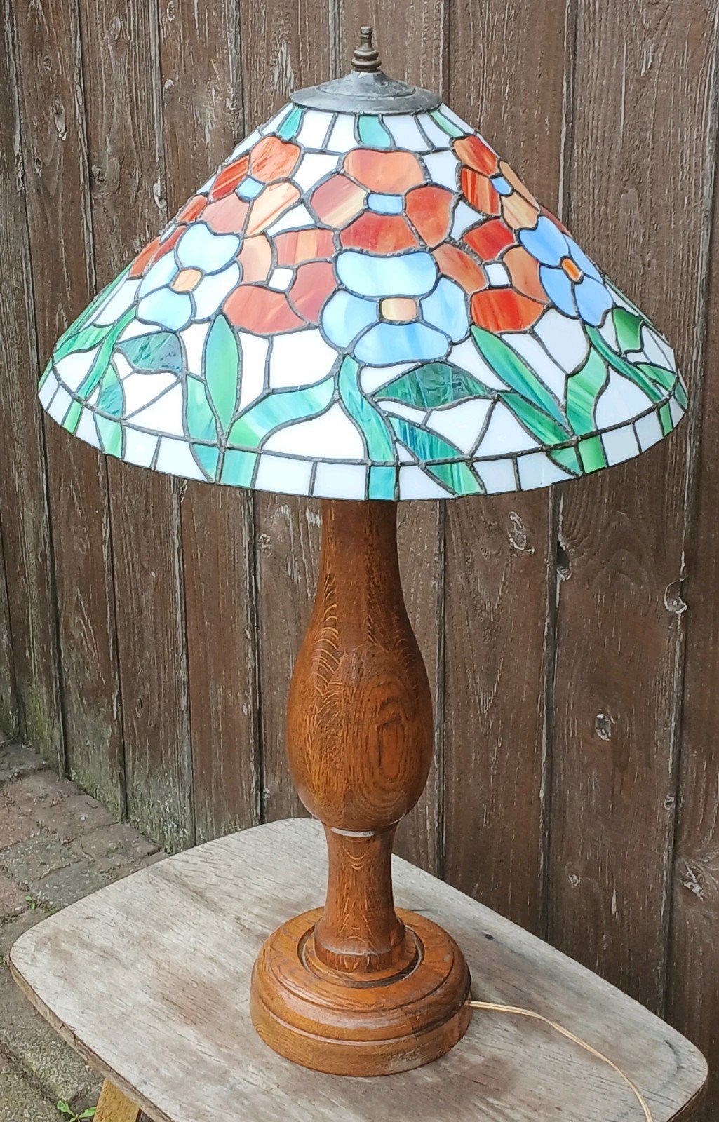 oude Tiffany Tafellamp met Bloemenmotief, Antiek en Kunst, Ophalen of Verzenden