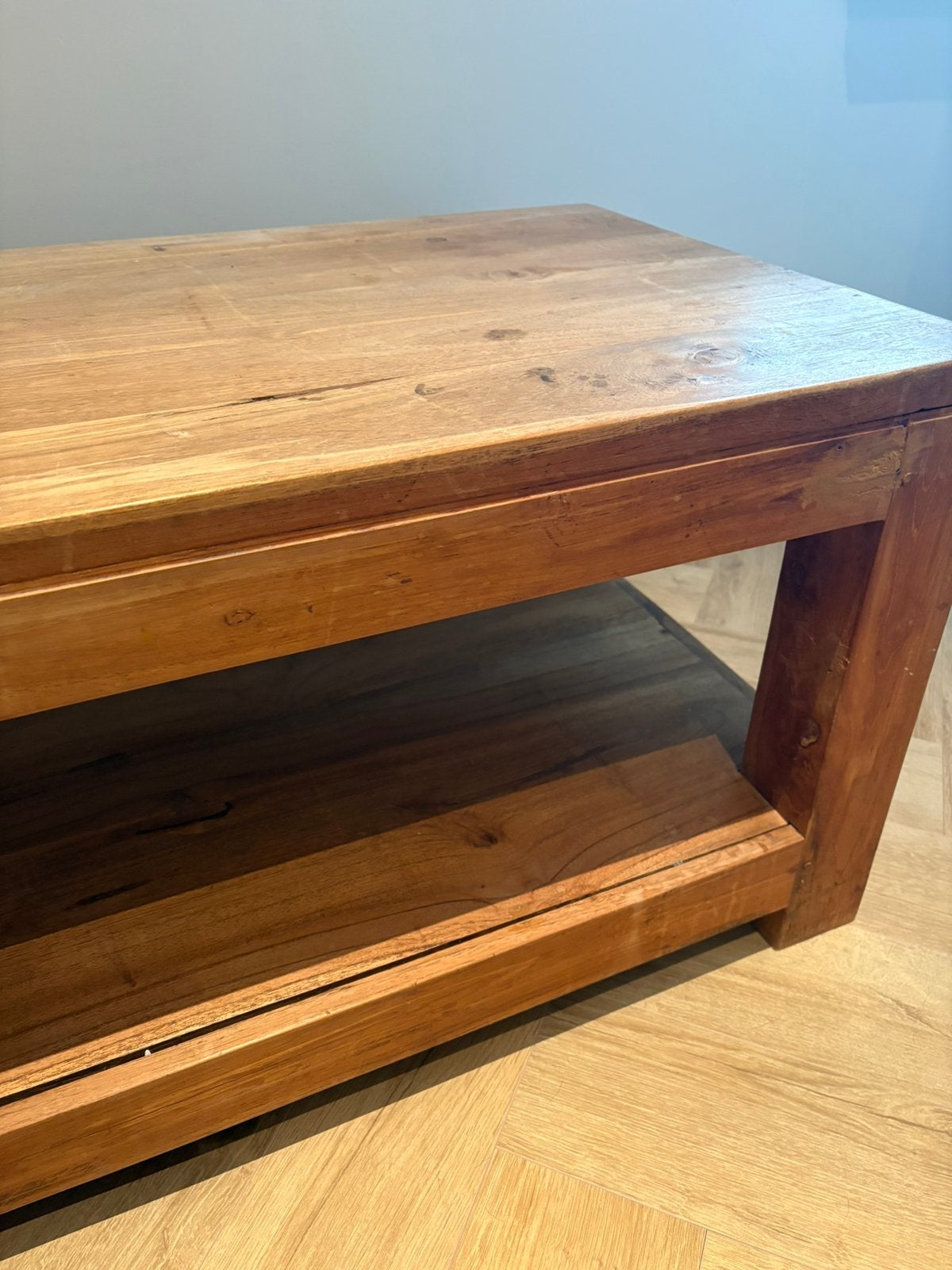 Teak hoiten tv meubel / bankje, Ophalen, Gebruikt, 100 tot 150 cm, Teakhout