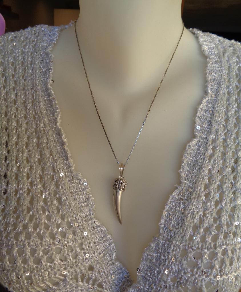 zilveren ketting met olifant tand hanger [017], Met hanger, Verzenden, Zo goed als nieuw, Zilver