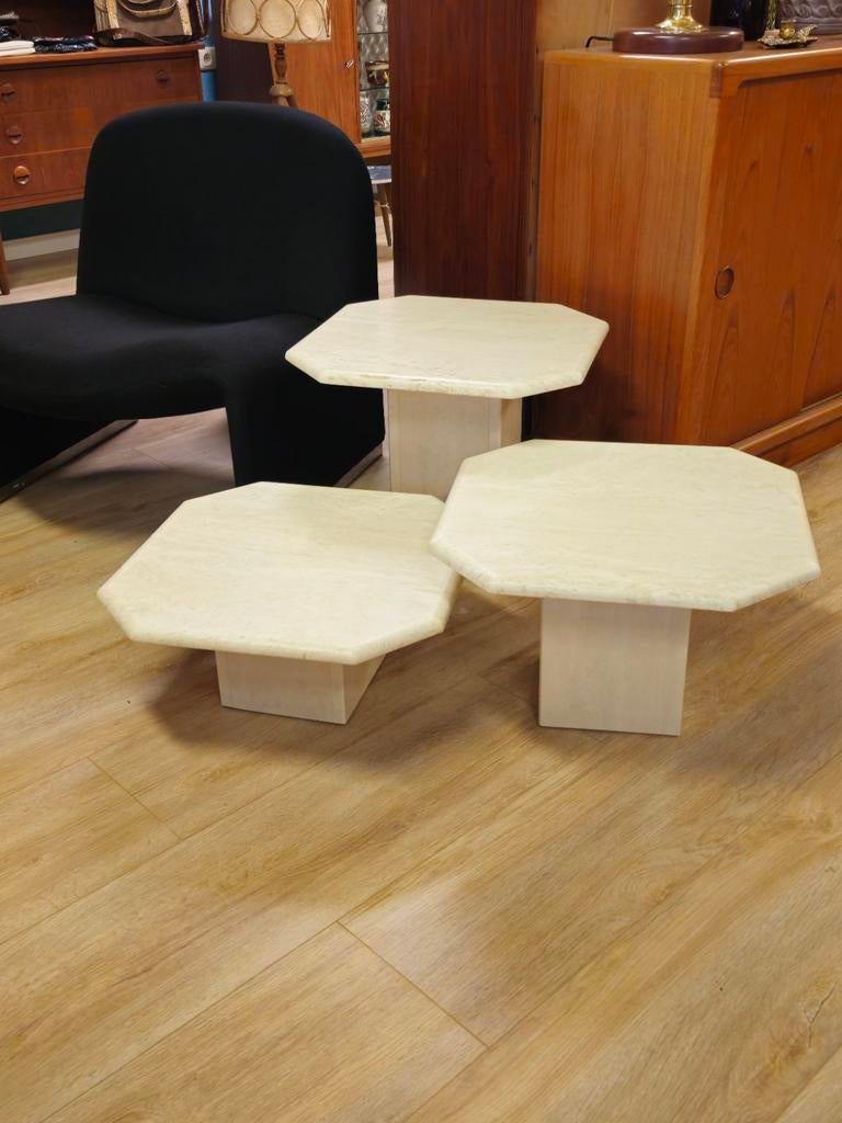 Vintage Travertin Marmer Steen Bijzettafels Salontafel Tafel, Ophalen, Gebruikt, 50 tot 100 cm, 50 tot 100 cm