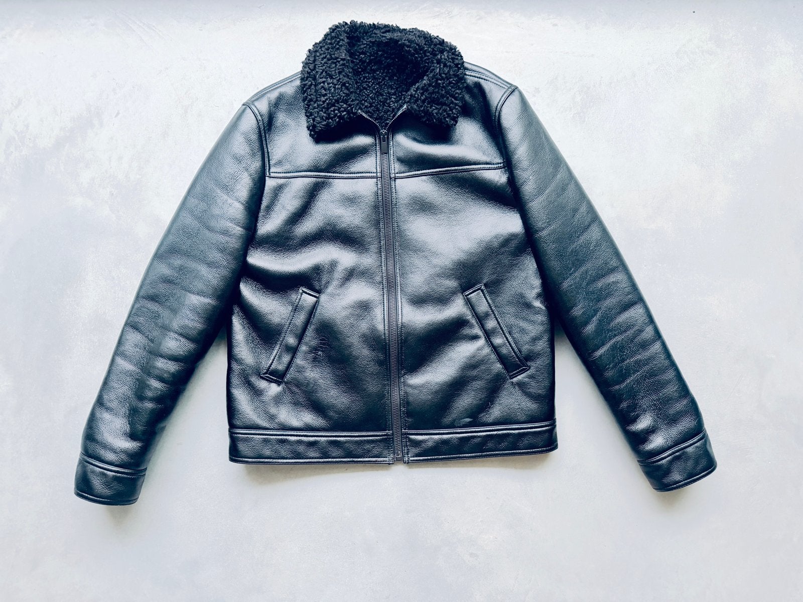 Faux Shearling Bomber Jacket, Ophalen of Verzenden, Zo goed als nieuw, Maat 52/54 (L), Zwart