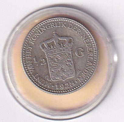 1/2 Gulden 1928 met krasje, ½ gulden, Verzenden, Zilver, Koningin Wilhelmina