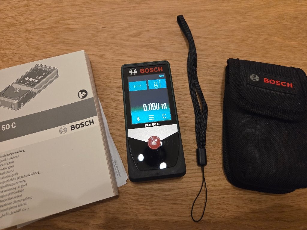 Bosch PLR 50 C laserafstandsmeter, 50 meter, Bluetooth, Doe-het-zelf en Verbouw, Ophalen of Verzenden, Zo goed als nieuw, Afstand