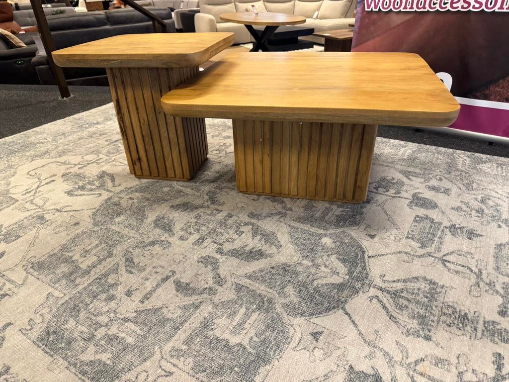 Salontafel 2 Delig Naturel mangohout Direct/Leverbaar E-7374, Ophalen, 50 tot 100 cm, Vierkant, Nieuw